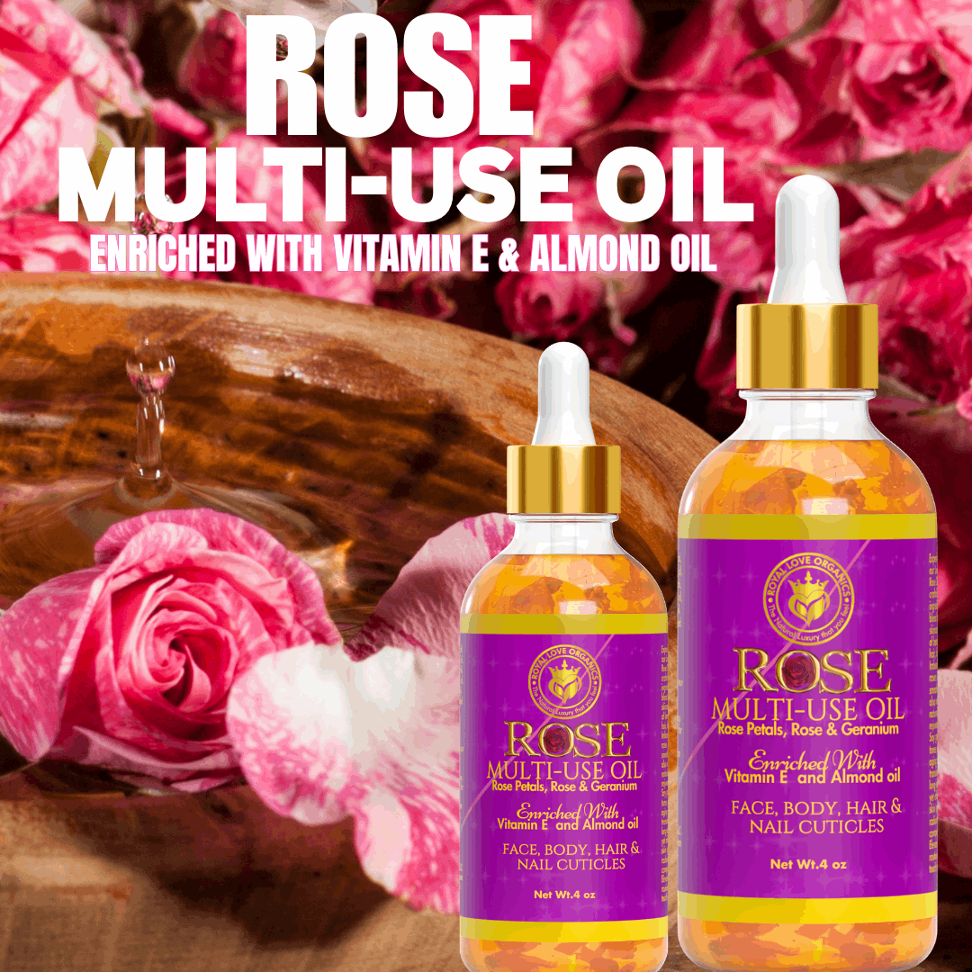 Rose Multi-Use Oil for Face, Body, Hair and Nails , Organic Blend Enriched with Vitamin E and Sweet Almond Oil