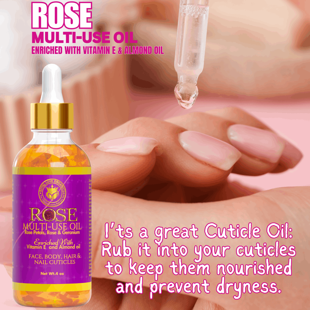 Rose Multi-Use Oil for Face, Body, Hair and Nails , Organic Blend Enriched with Vitamin E and Sweet Almond Oil