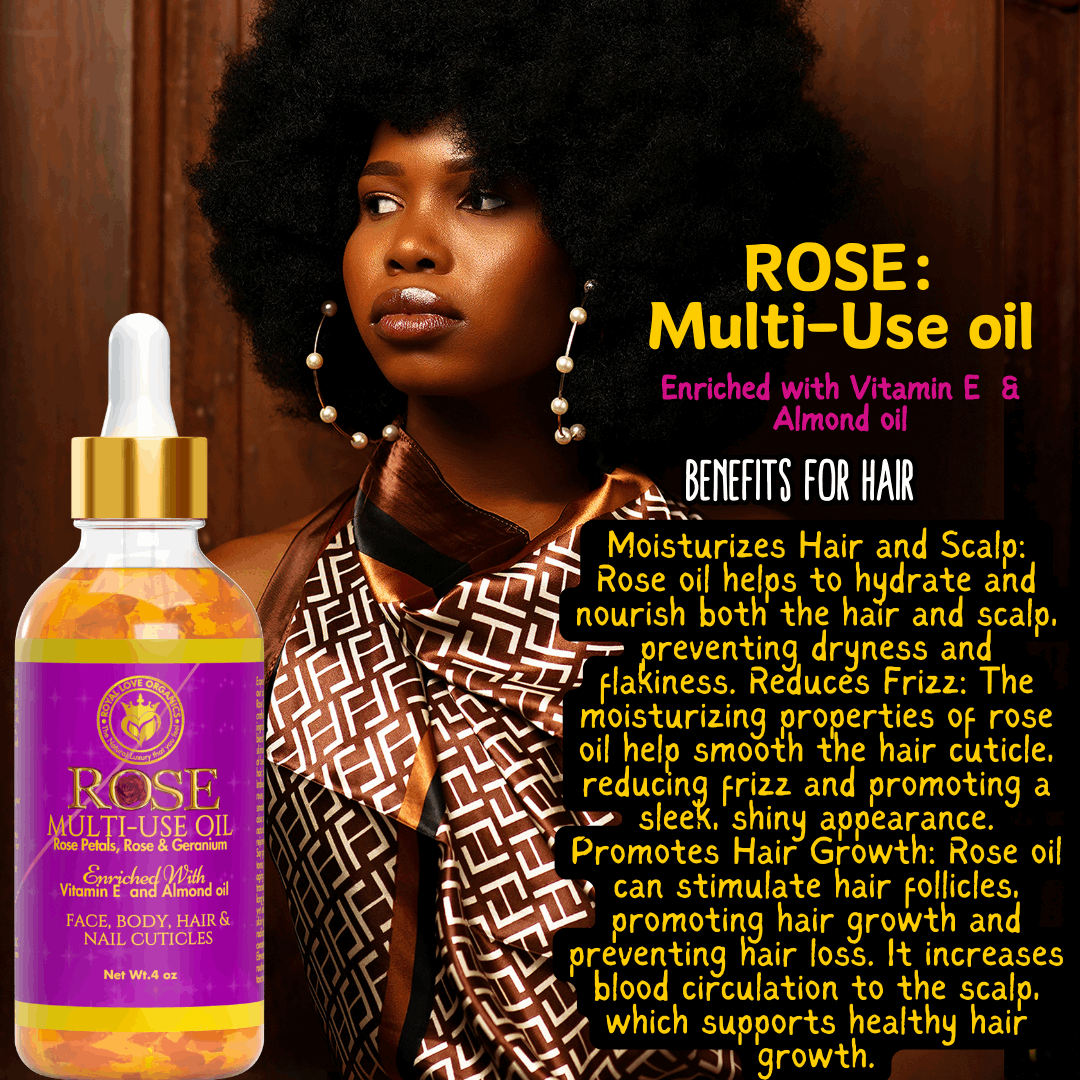 Rose Multi-Use Oil for Face, Body, Hair and Nails , Organic Blend Enriched with Vitamin E and Sweet Almond Oil